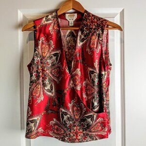 Talbots Petites Pure Silk Paisley Sleeveless Wrap Top